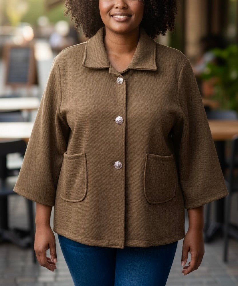 Coat with classic collar in ribbed wool touch i Stor Storlek