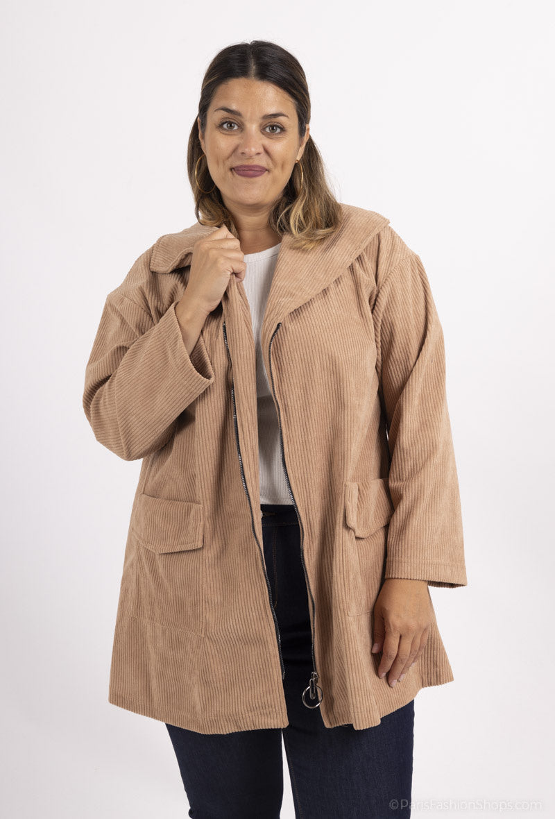 Plus Size corduroy coat with zipped pockets