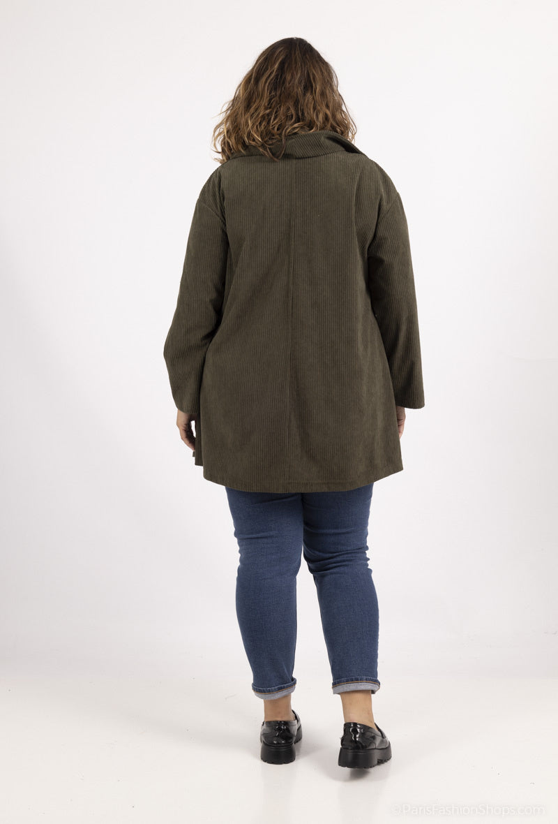 Plus Size Corduroy Coat with Zipped Pockets