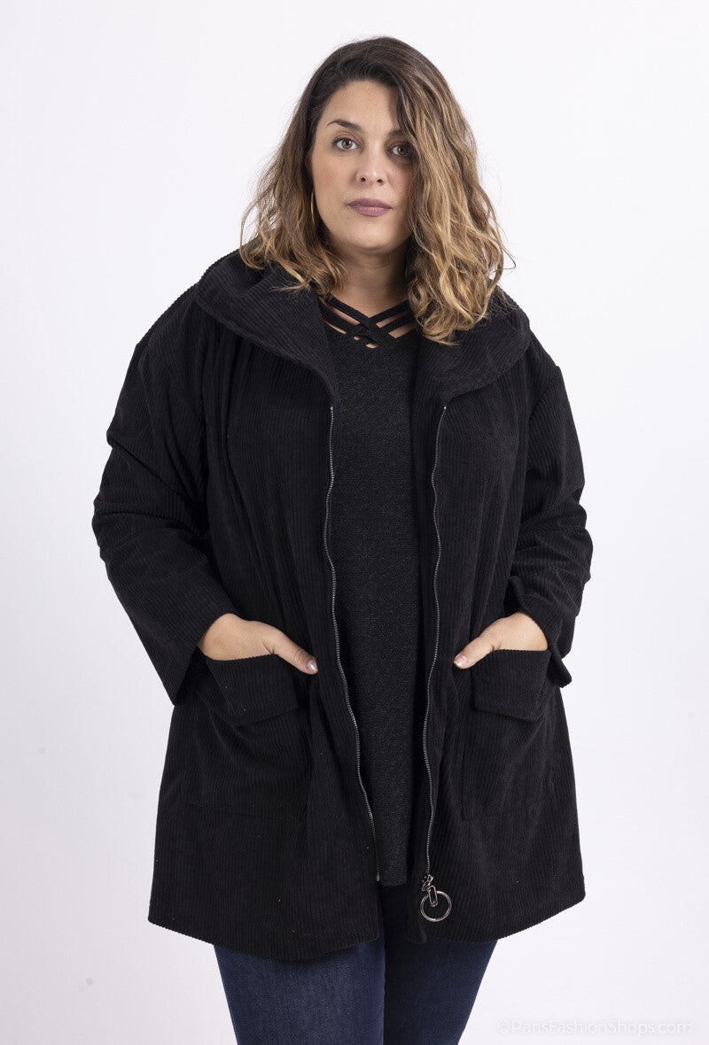 Plus Size corduroy coat with zipped pockets