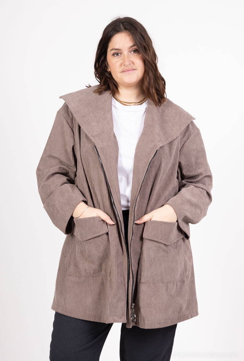 Plus Size corduroy coat with zipped pockets