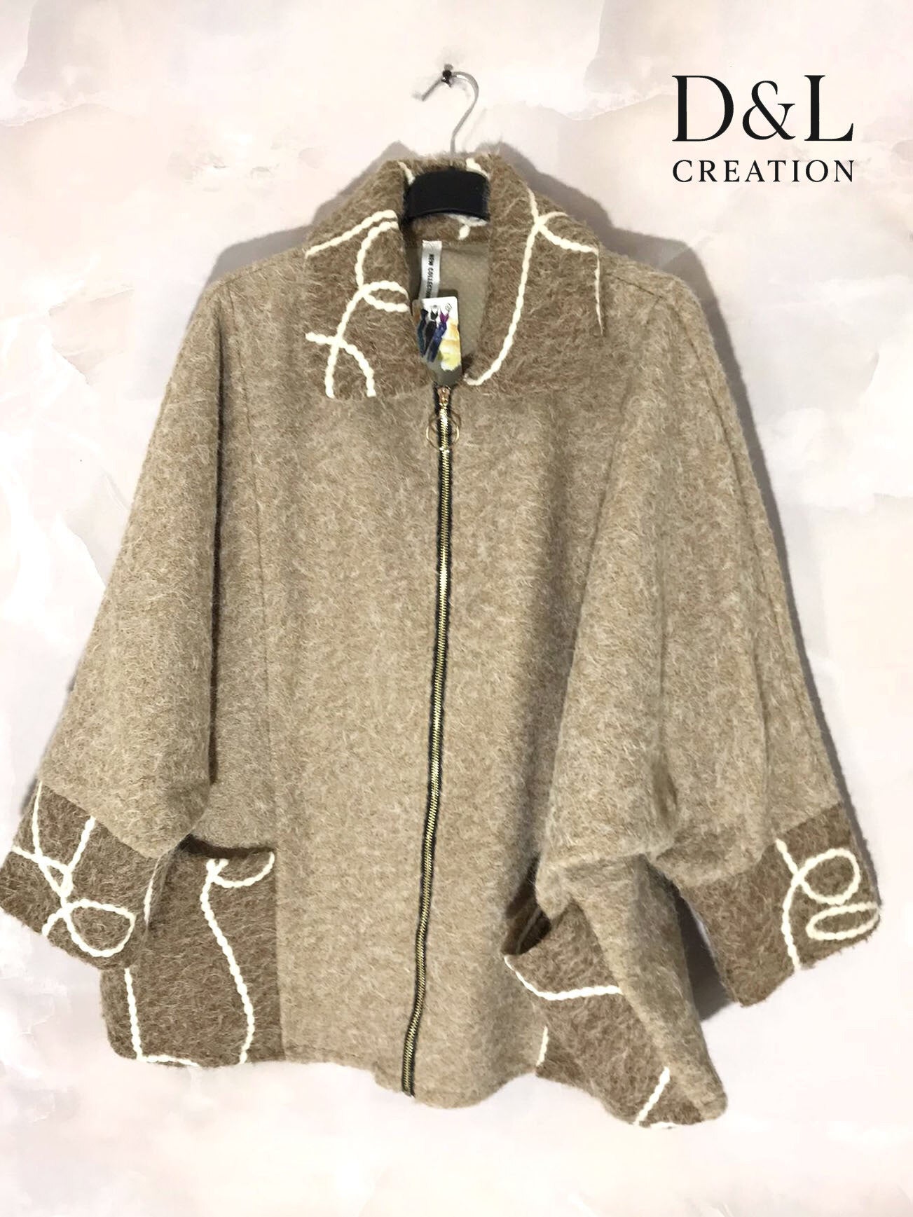 Plus size boiled wool coat with embroidery sizes 38 to 56 i Stor Storlek