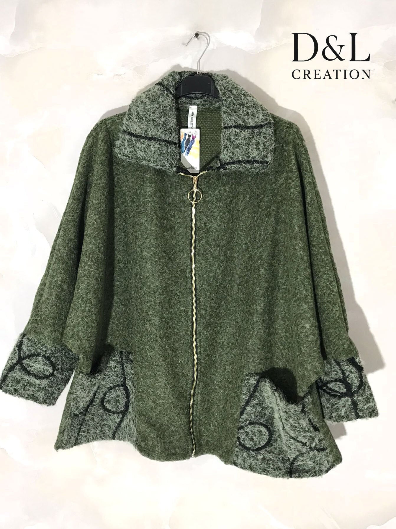 Plus size boiled wool coat with embroidery sizes 38 to 56 i Stor Storlek