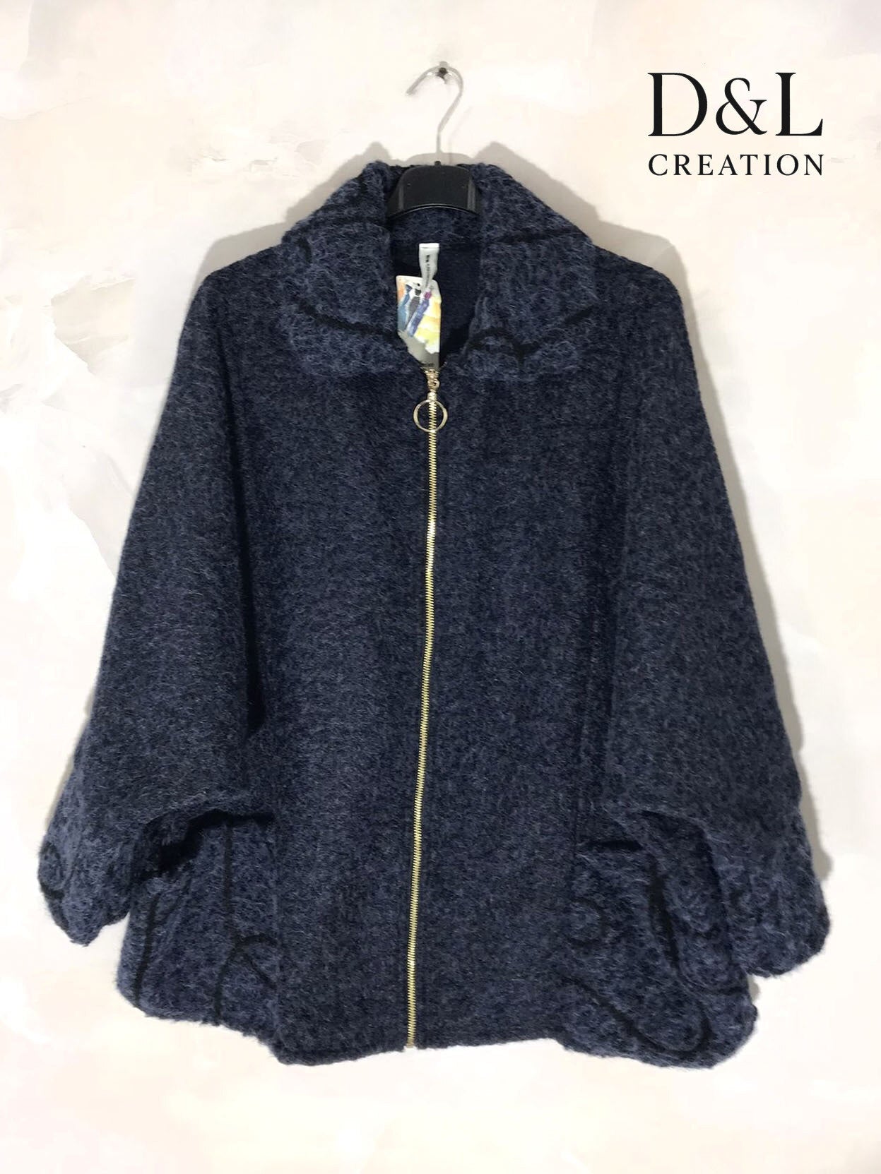 Plus size boiled wool coat with embroidery sizes 38 to 56 i Stor Storlek