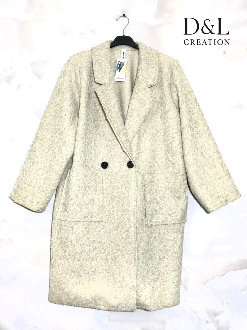 Lång kokt ullkappa med fickor, storlekar 38 till 48 i Stor Storlek