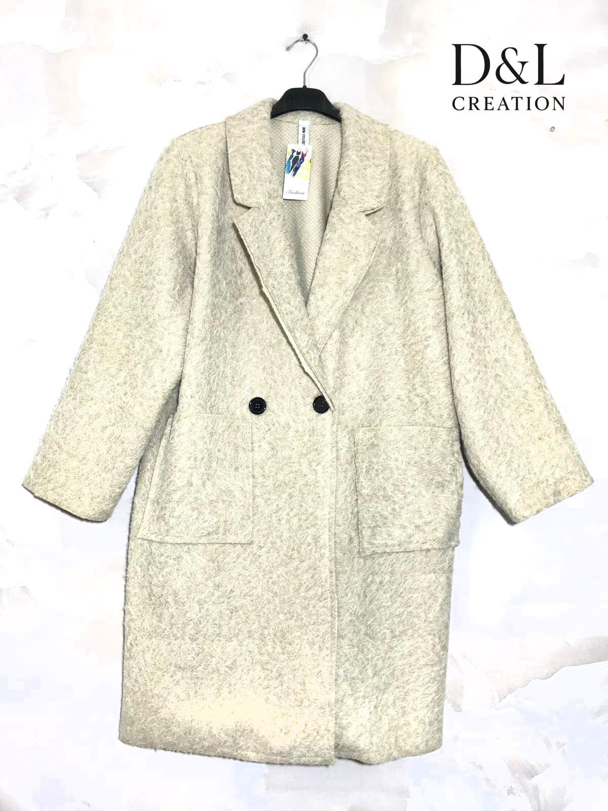 Lång kokt ullkappa med fickor, storlekar 38 till 48 i Stor Storlek