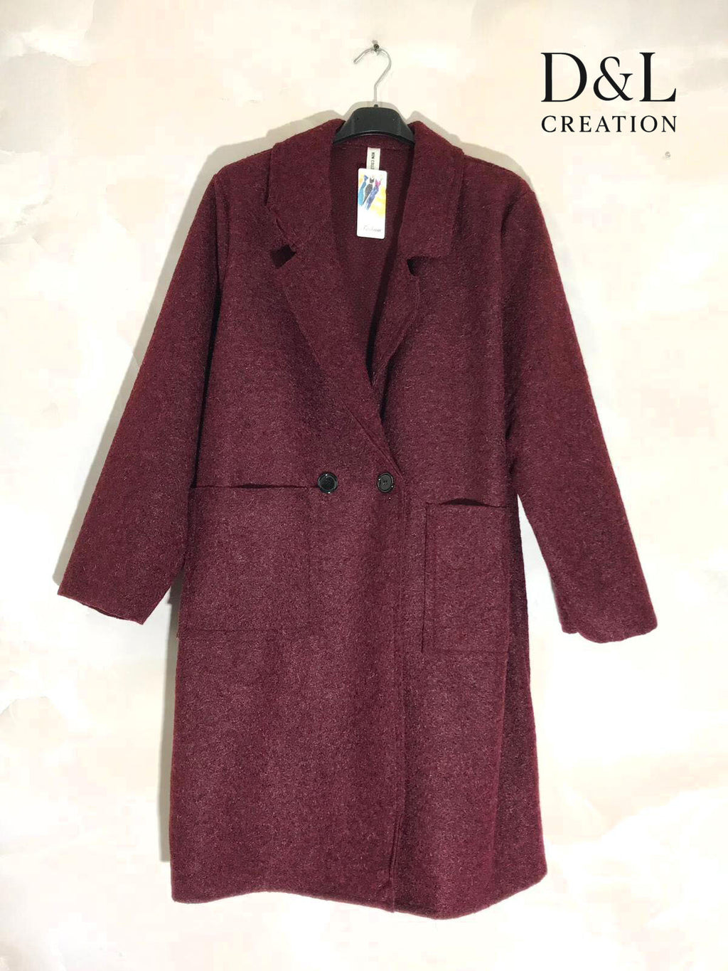 Lång kokt ullkappa med fickor, storlekar 38 till 48 i Stor Storlek