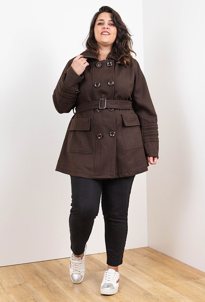 Plus Size Enfärgad Kappa med Fickor och Knapp