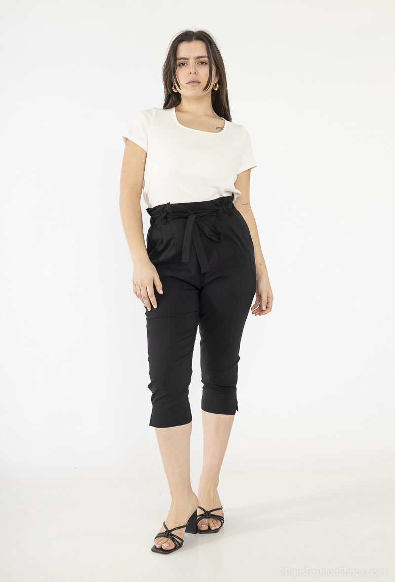 Plus Size Knutknutna Capribyxor med Bälte