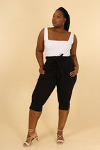 Capri pants with belted bow i Stor Storlek