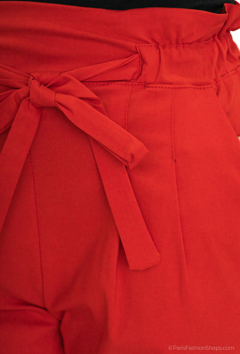 Plus Size Belted Bow Cropped Pants