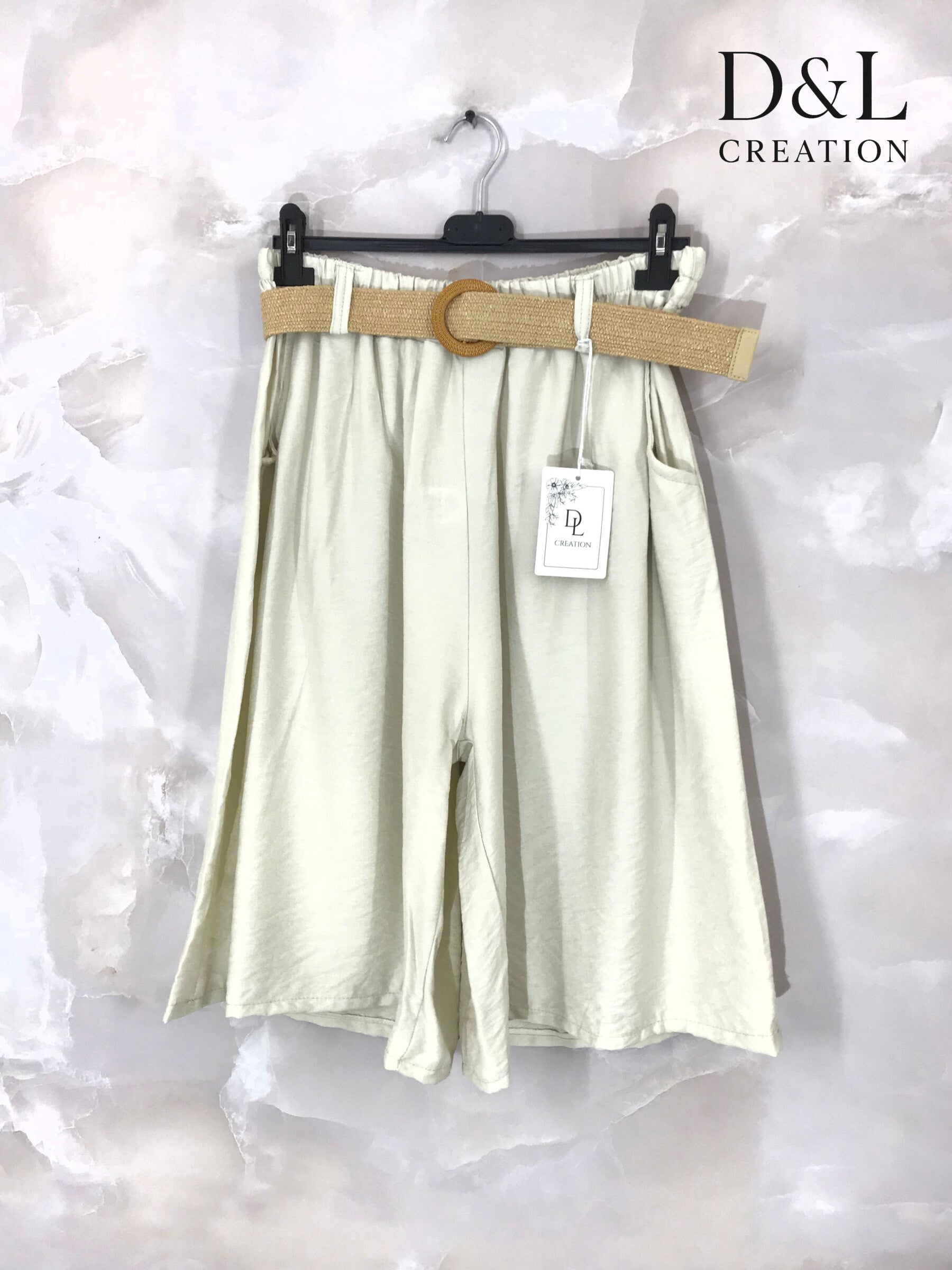 Plus Size Fluid cropped trousers with belt size 38 to 52