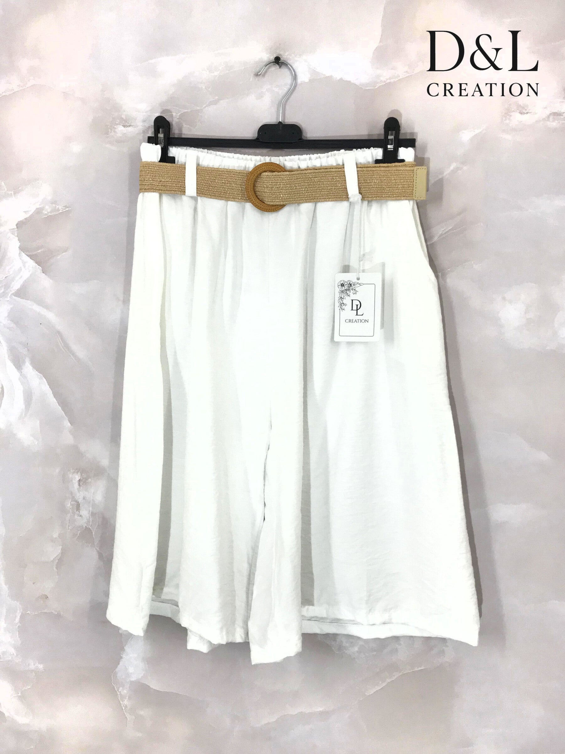 Plus Size Fluid cropped trousers with belt size 38 to 52