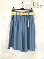 Plus Size Fluid Cropped Trousers with Belt