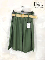 Plus Size Fluid cropped trousers with belt size 38 to 52