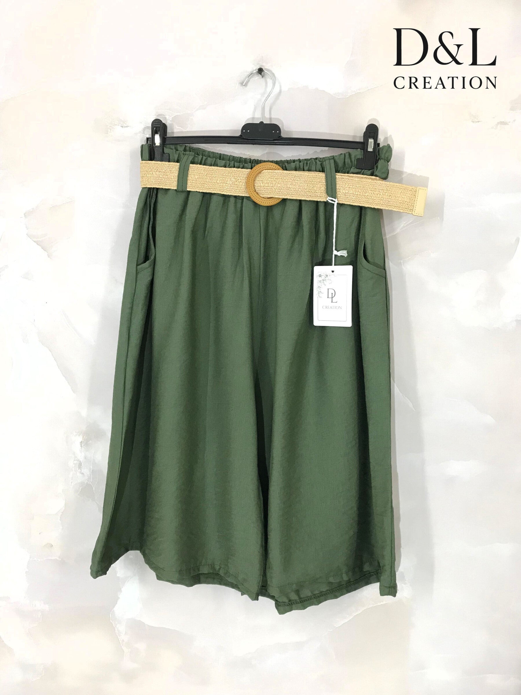 Plus Size Fluid cropped trousers with belt size 38 to 52