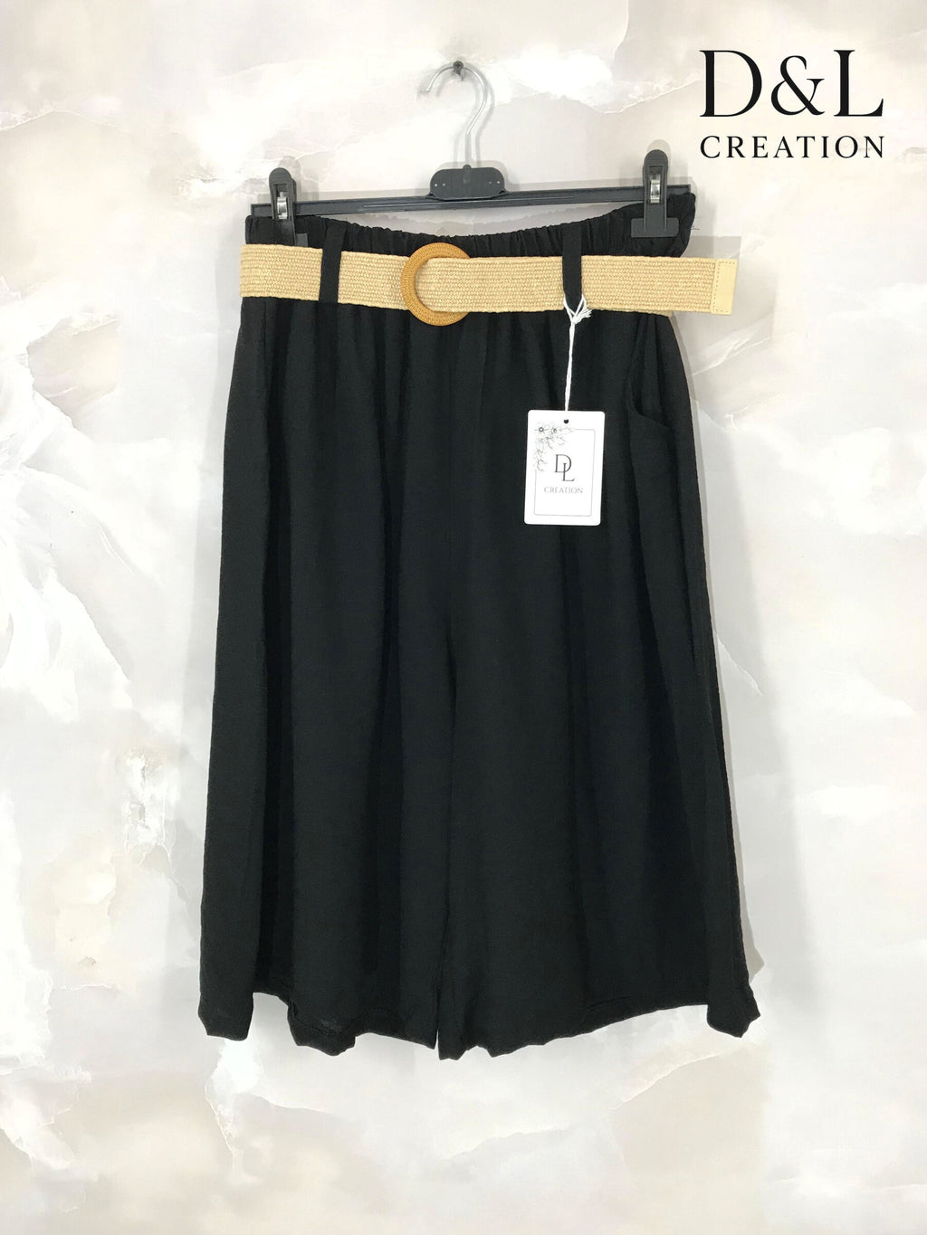 Plus Size Fluid cropped trousers with belt size 38 to 52