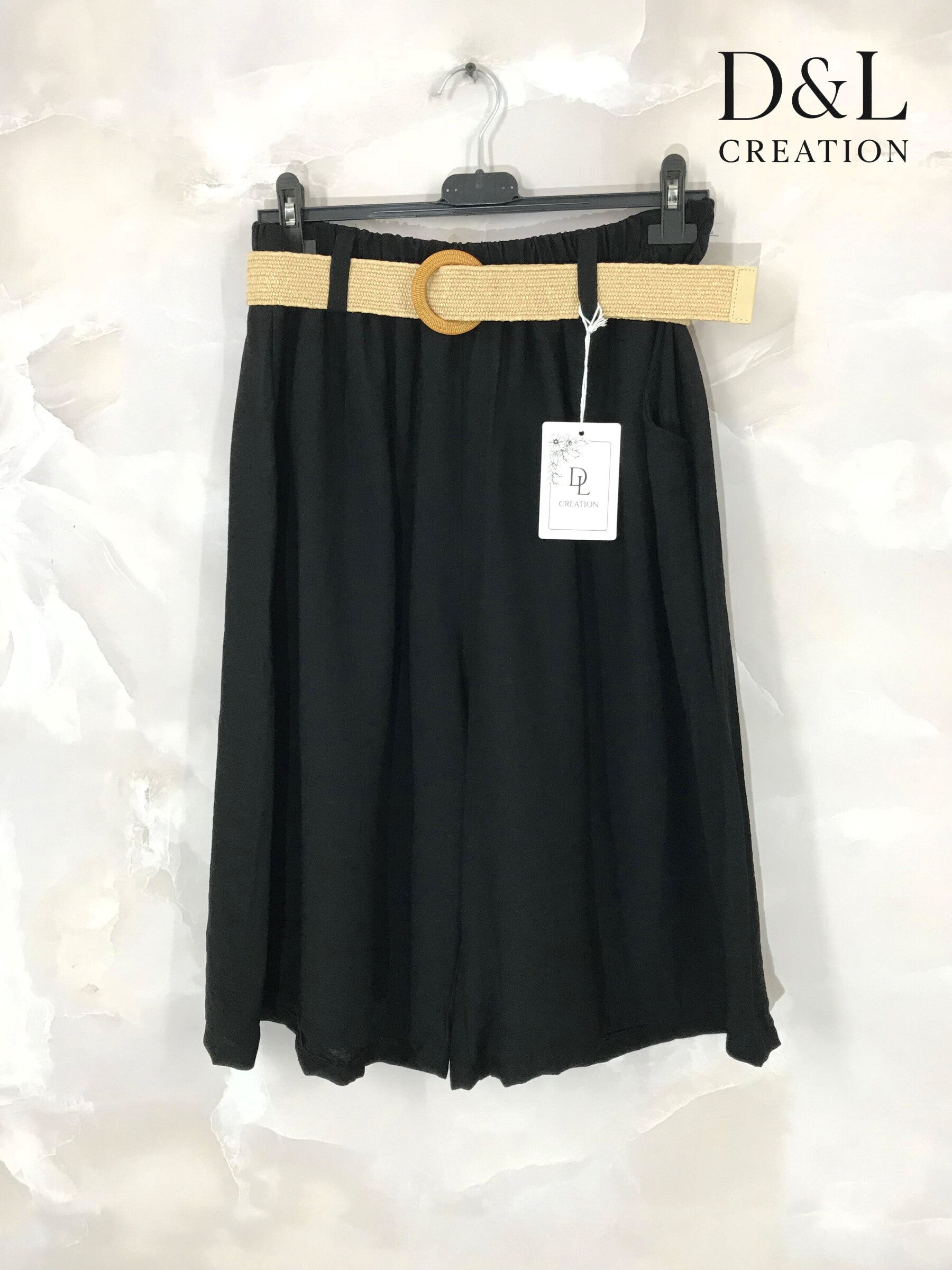 Plus Size Fluid cropped trousers with belt size 38 to 52