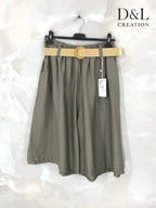 Plus Size Fluid cropped trousers with belt size 38 to 52