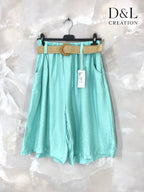 Plus Size Fluid cropped trousers with belt size 38 to 52