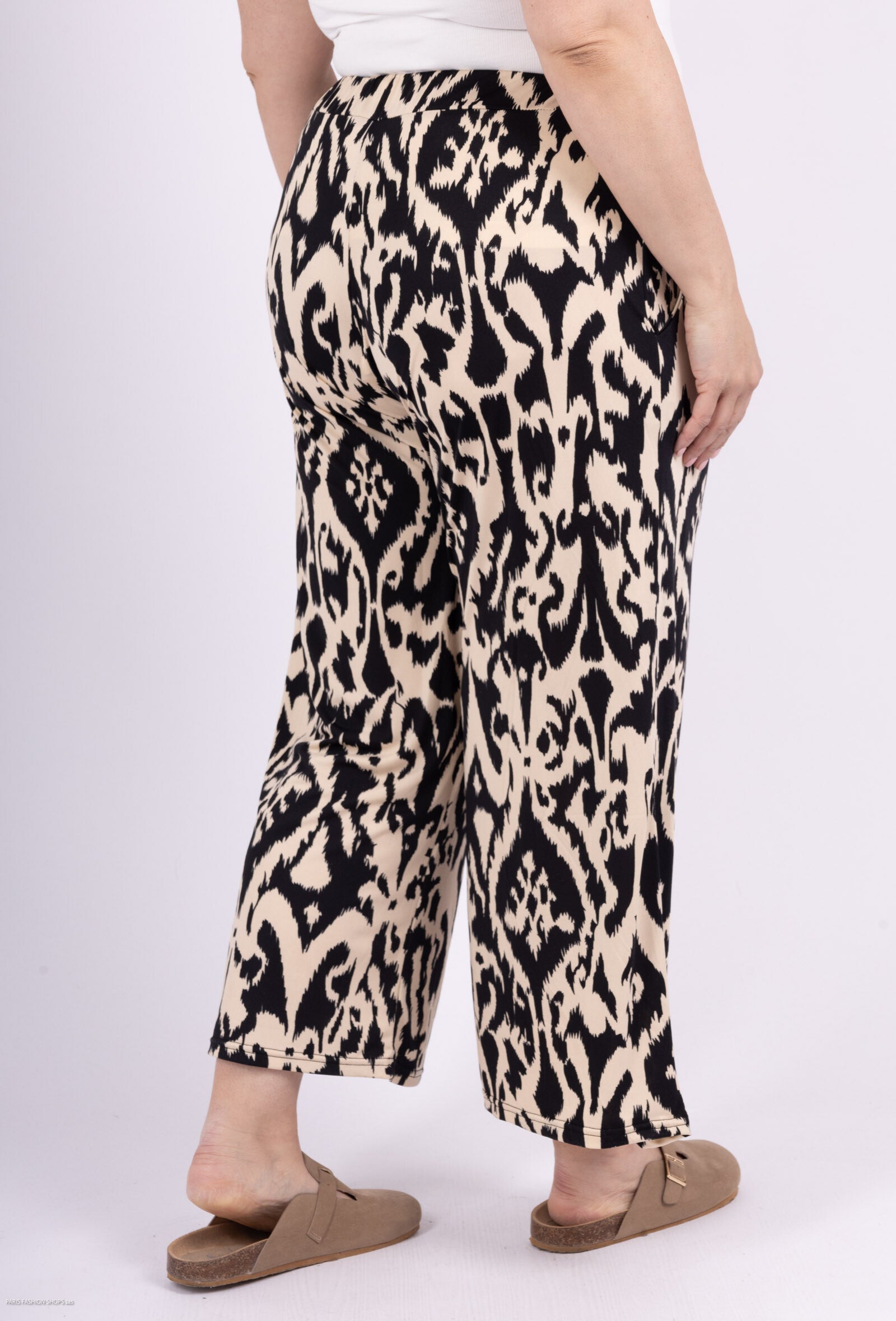 Plus Size Fluid Pantacourt med Tryckt Bälte