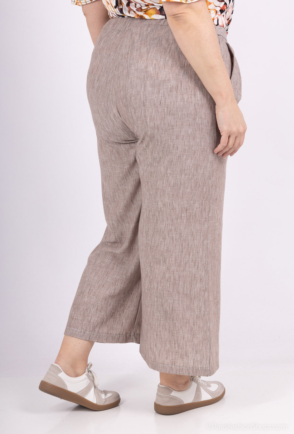 Plus Size Fluid Pantacourt med FabriK Bälte i Linne