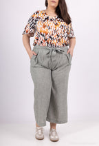 Plus Size Fluid Pantacourt med FabriK Bälte i Linne