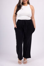 Plus Size Fluid Pantacourt med bälte
