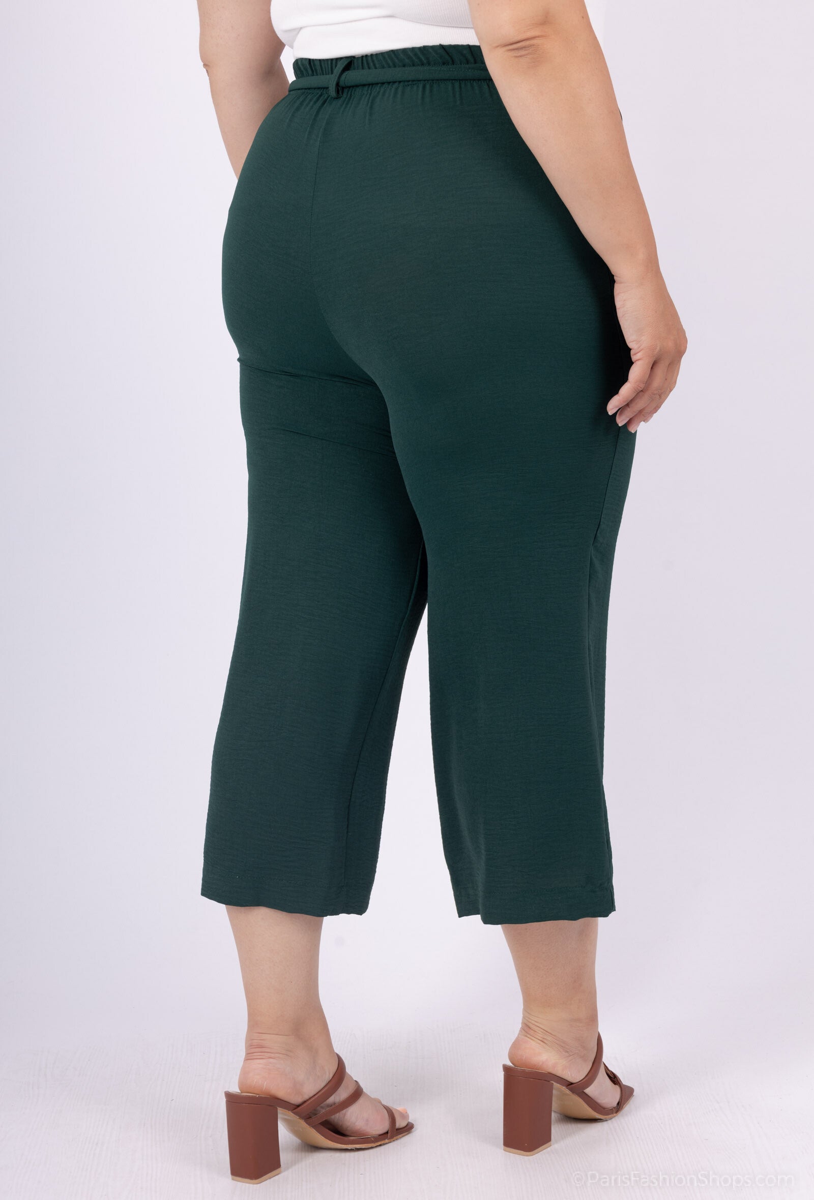 Plus Size Capri Byxor med Bälte