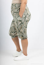 Plus Size Sju-poängs tryckta cropped byxor med elastisk midja
