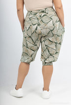 Plus Size Sju-poängs tryckta cropped byxor med elastisk midja