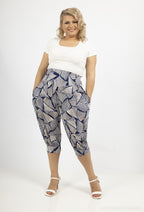 Plus Size Sju-poängs tryckta cropped byxor med elastisk midja