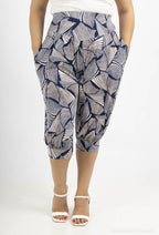 Plus Size Sju-poängs tryckta cropped byxor med elastisk midja