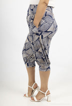 Plus Size Sju-poängs tryckta cropped byxor med elastisk midja