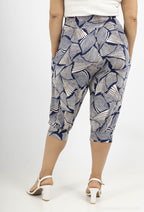 Plus Size Sju-poängs tryckta cropped byxor med elastisk midja