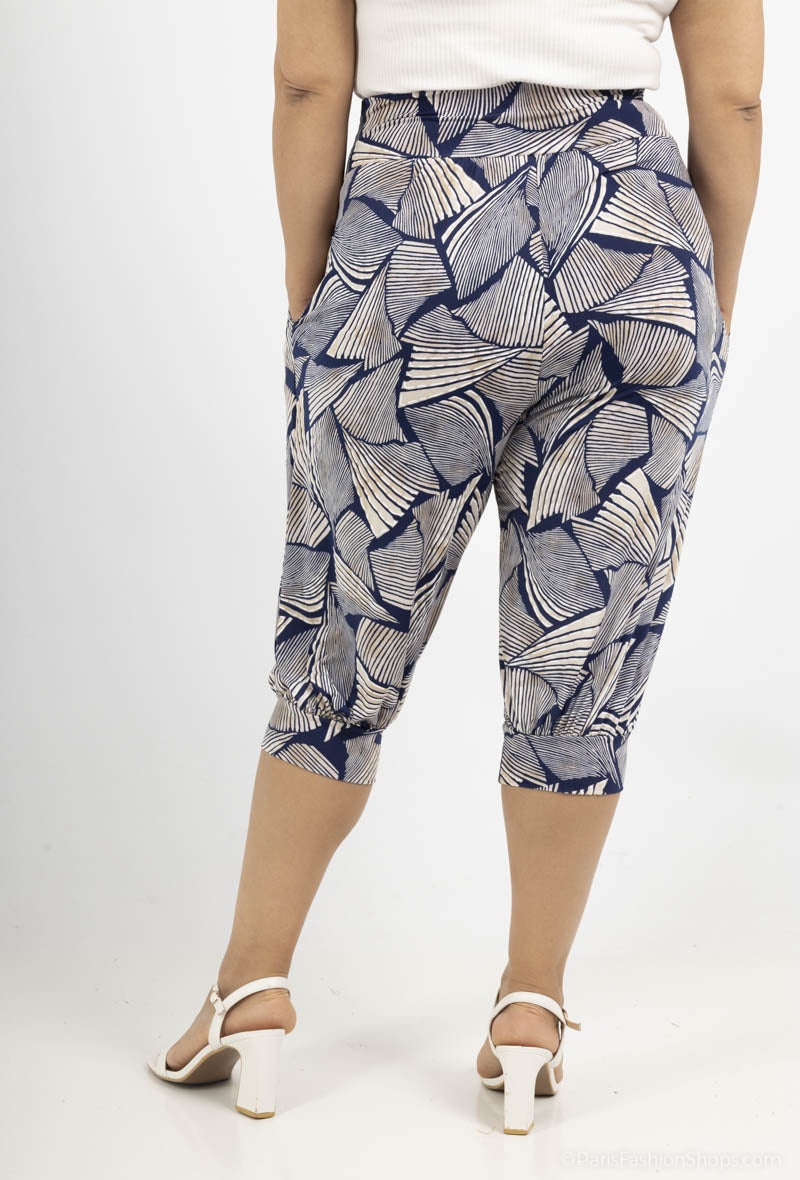 Plus Size Sju-poängs tryckta cropped byxor med elastisk midja