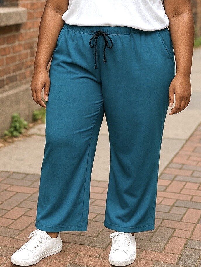 Plus Size Avslappnade Jersey Bomull Joggerbyxor
