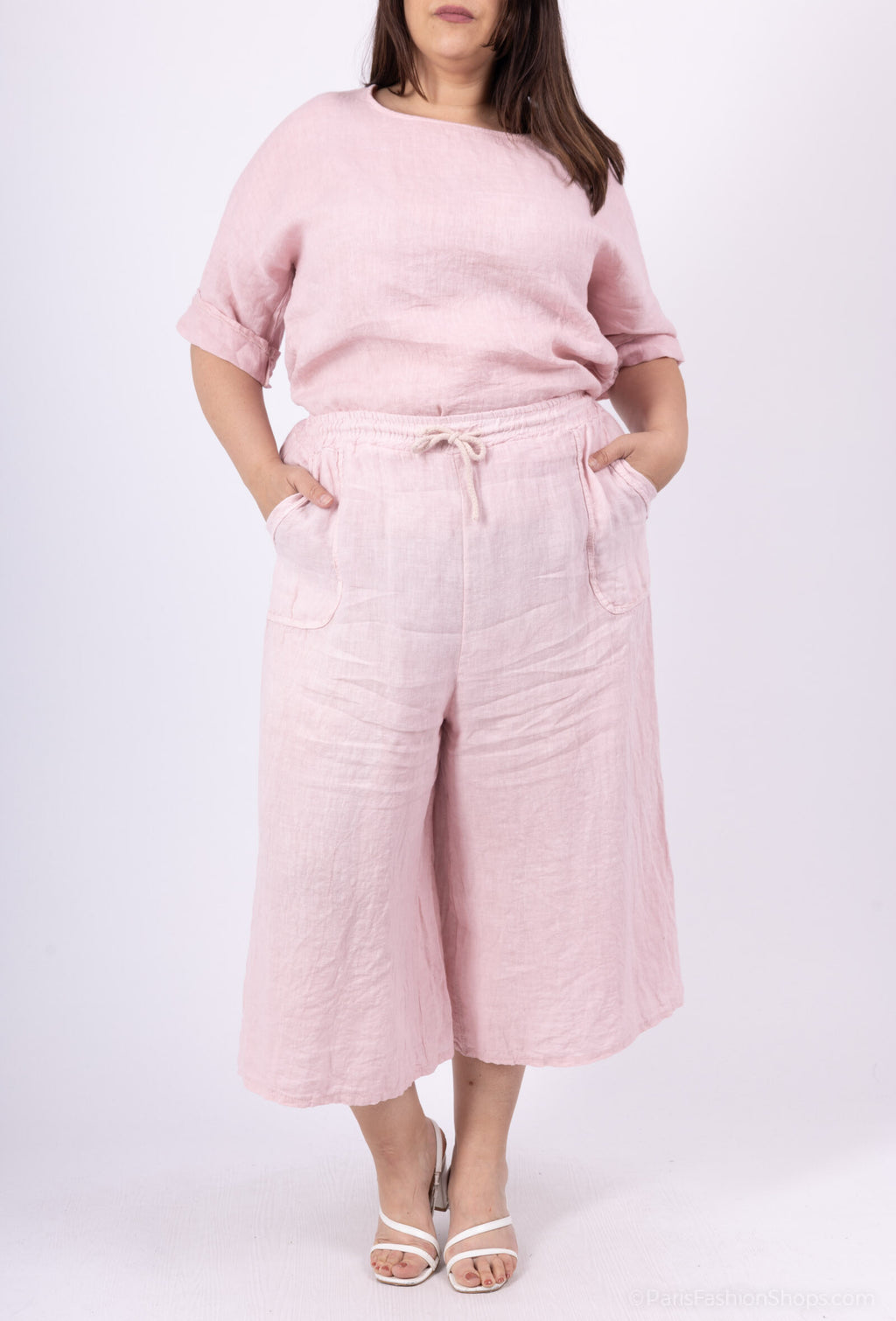 Plus Size 7/8 pants in linen with T38 to T50 pockets