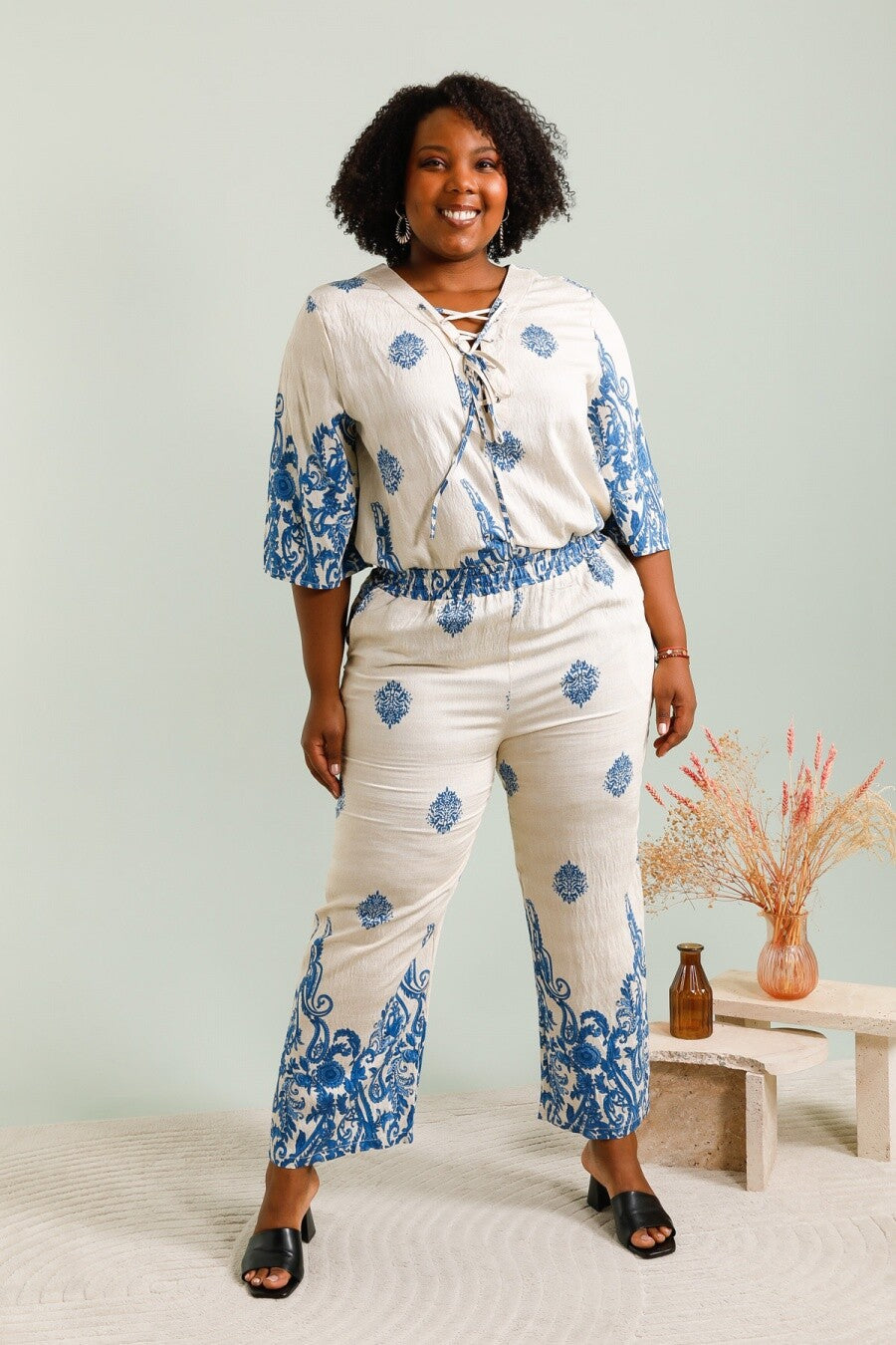 Large print pants with pockets i Stor Storlek