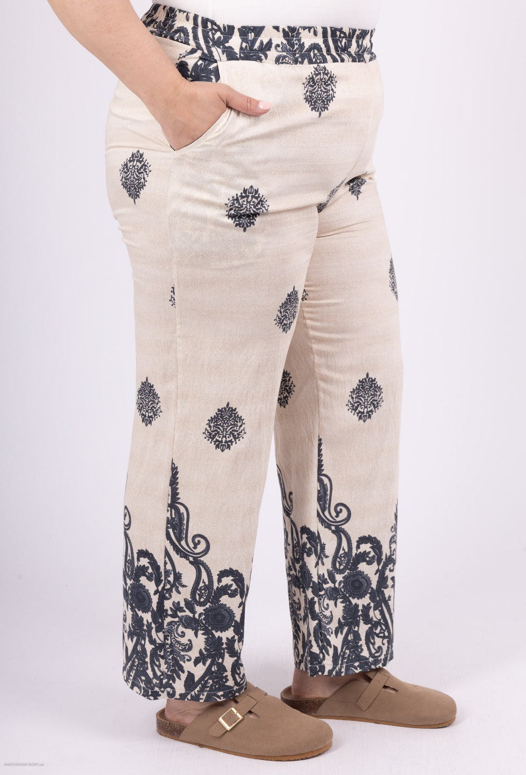 Plus Size Stora Tryckbyxor med Fickor