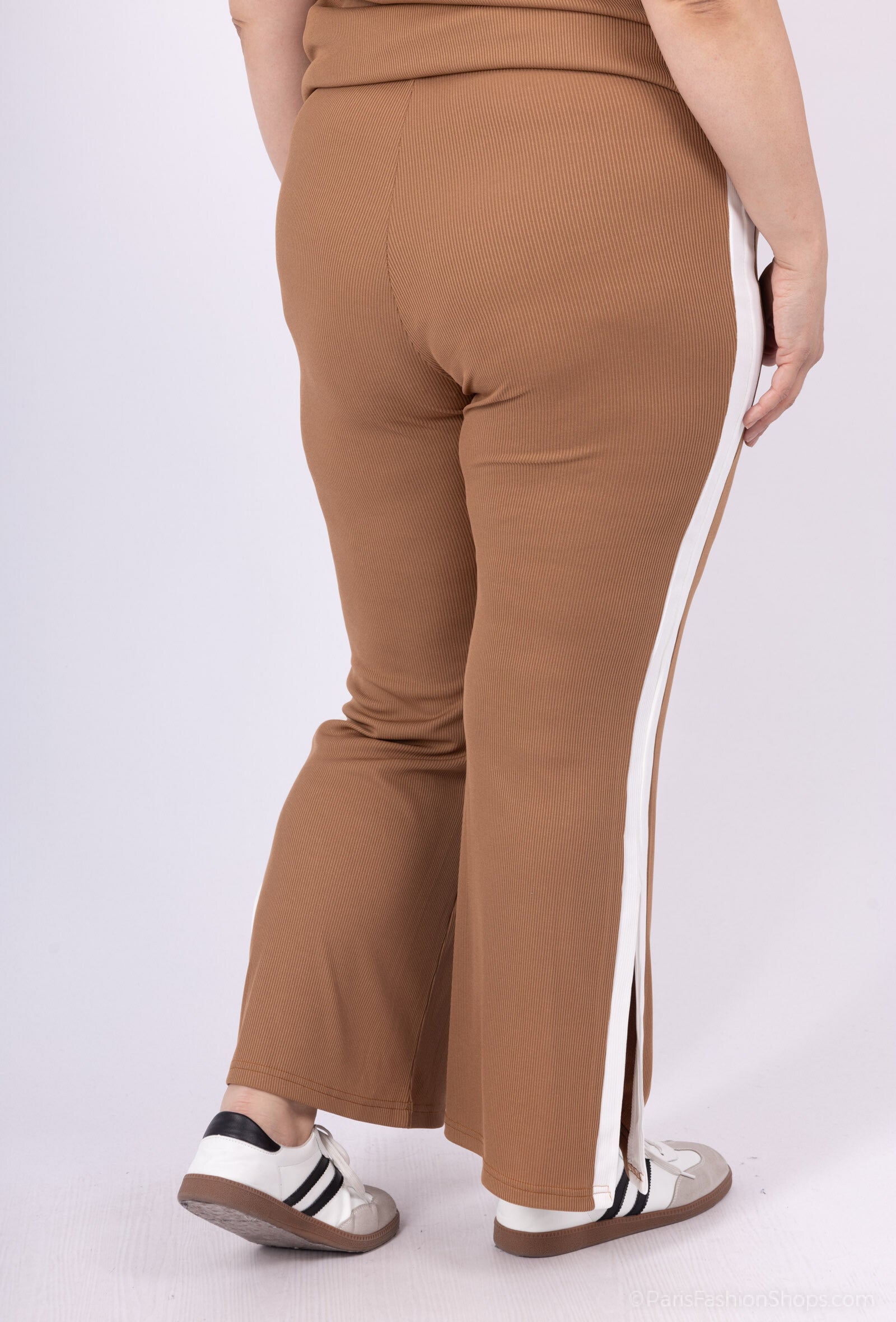 Plus Size Tvåfärgad Elastisk Byxa med Sidoflik och Sprund