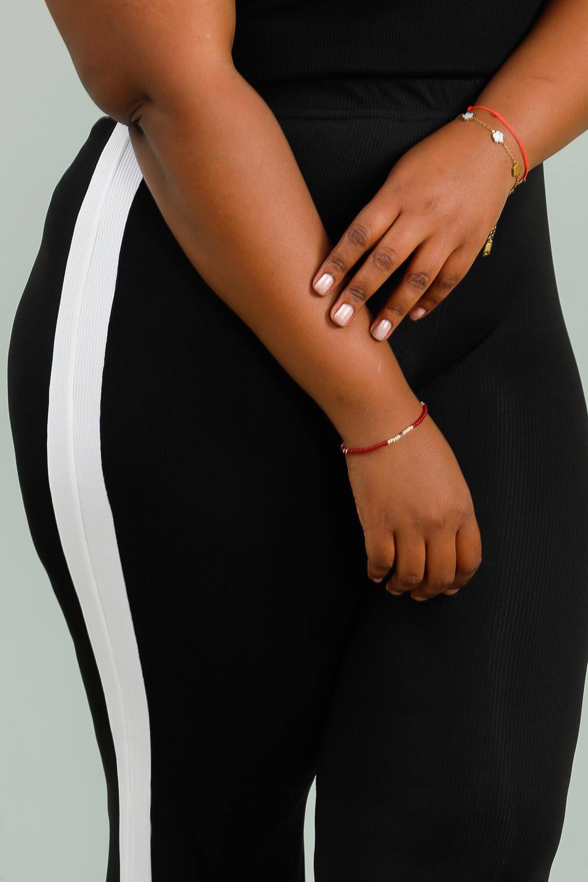 Tvåfärgade elastiska storleksbyxor med sidodel och splittersöm i Stor Storlek