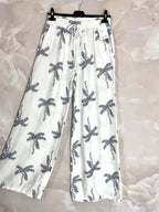 Plus Size Finely striped fabric pants with palm print T36 to T46