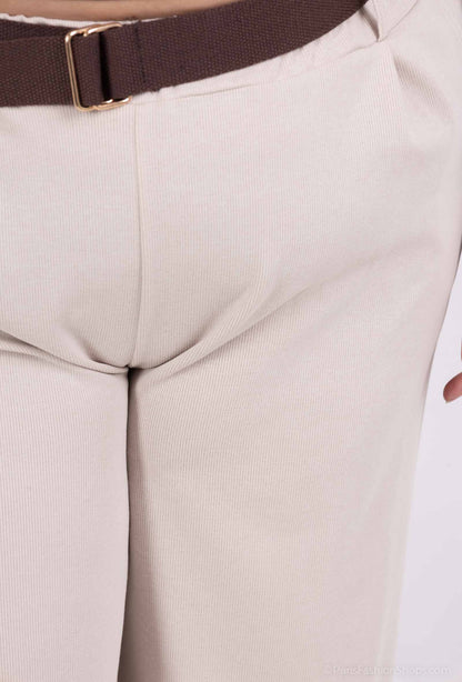Plus Size Cord Wide Leg Pants med Elastisk Midja och Bälte
