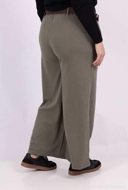 Plus Size Cord Wide Leg Pants med Elastisk Midja och Bälte