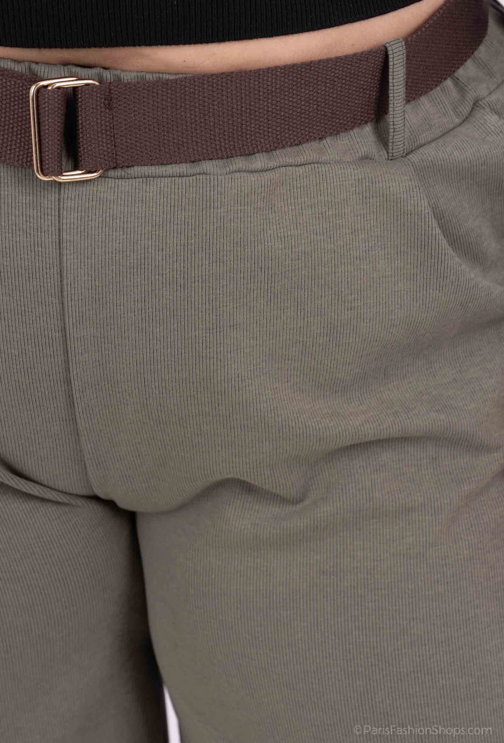 Plus Size Cord Vida Benbyxor med Resår Midja och Bälte