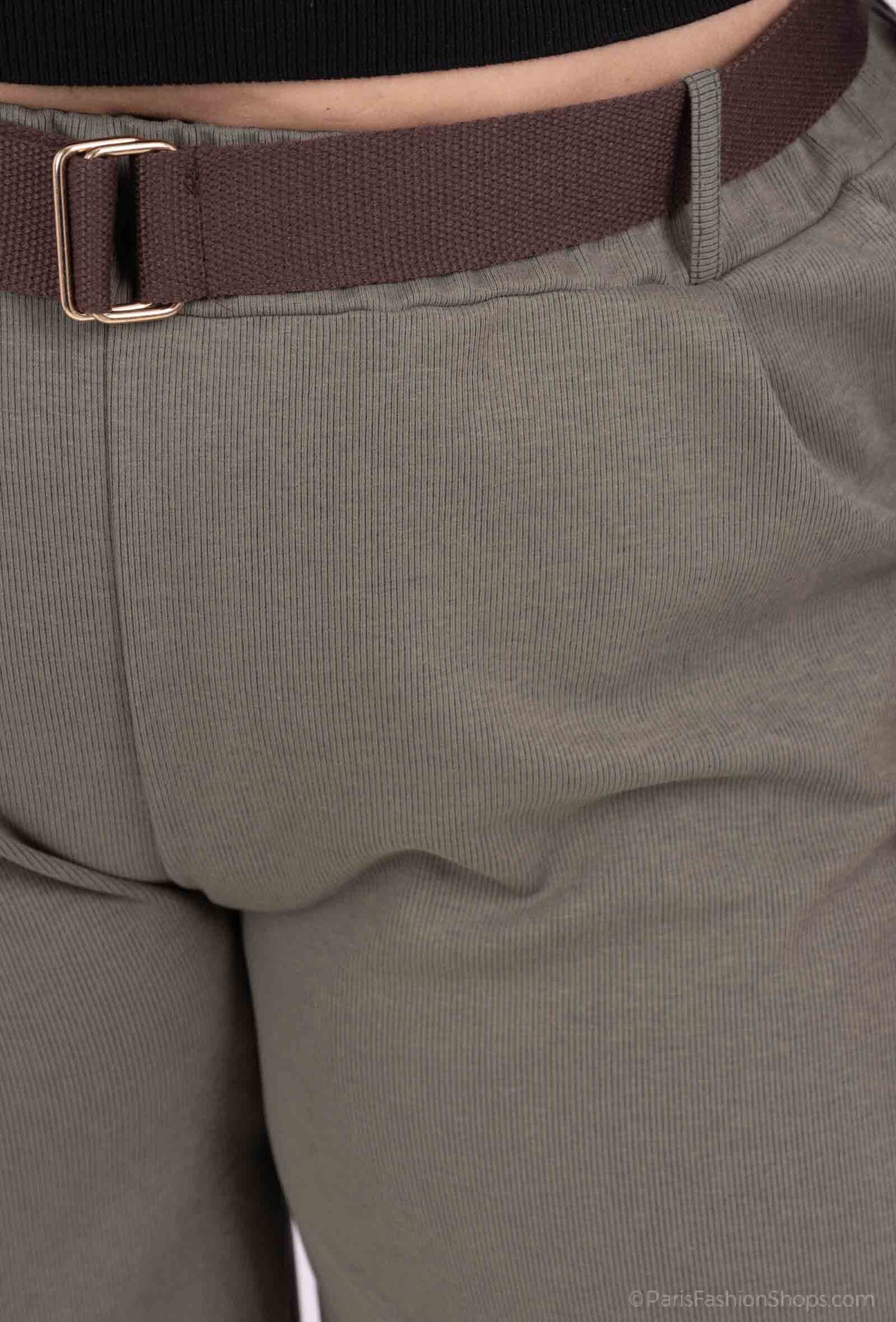 Plus Size Cord Wide Leg Pants med Elastisk Midja och Bälte