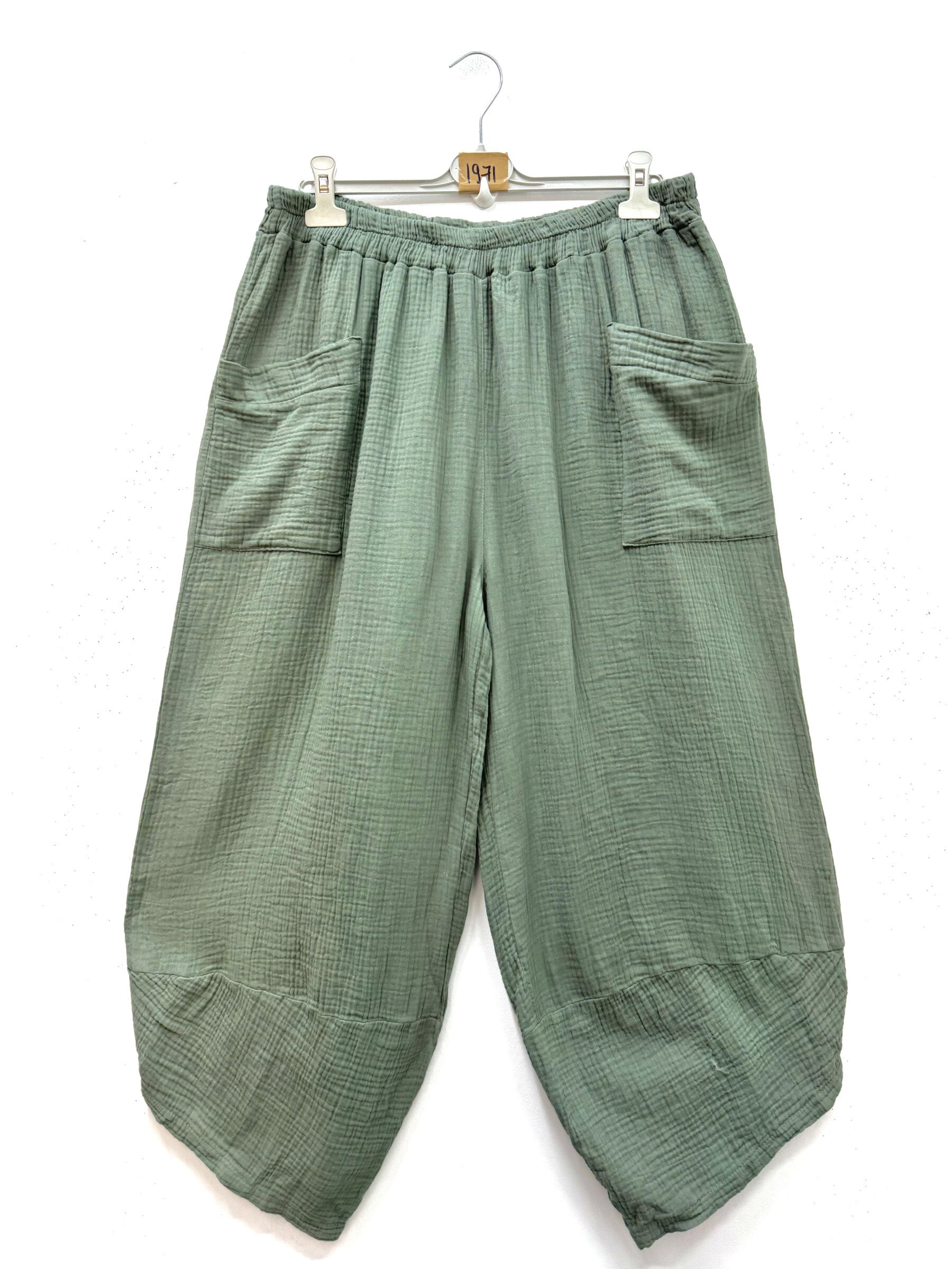 Cotton gauze cargo pants i Stor Storlek