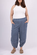 Light/Sarouel cargo pantacourt in cotton/linen mixture i Stor Storlek