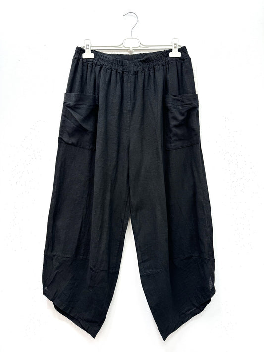 Plus Size Light/Sarouel cargo pantacourt in cotton/linen mixture